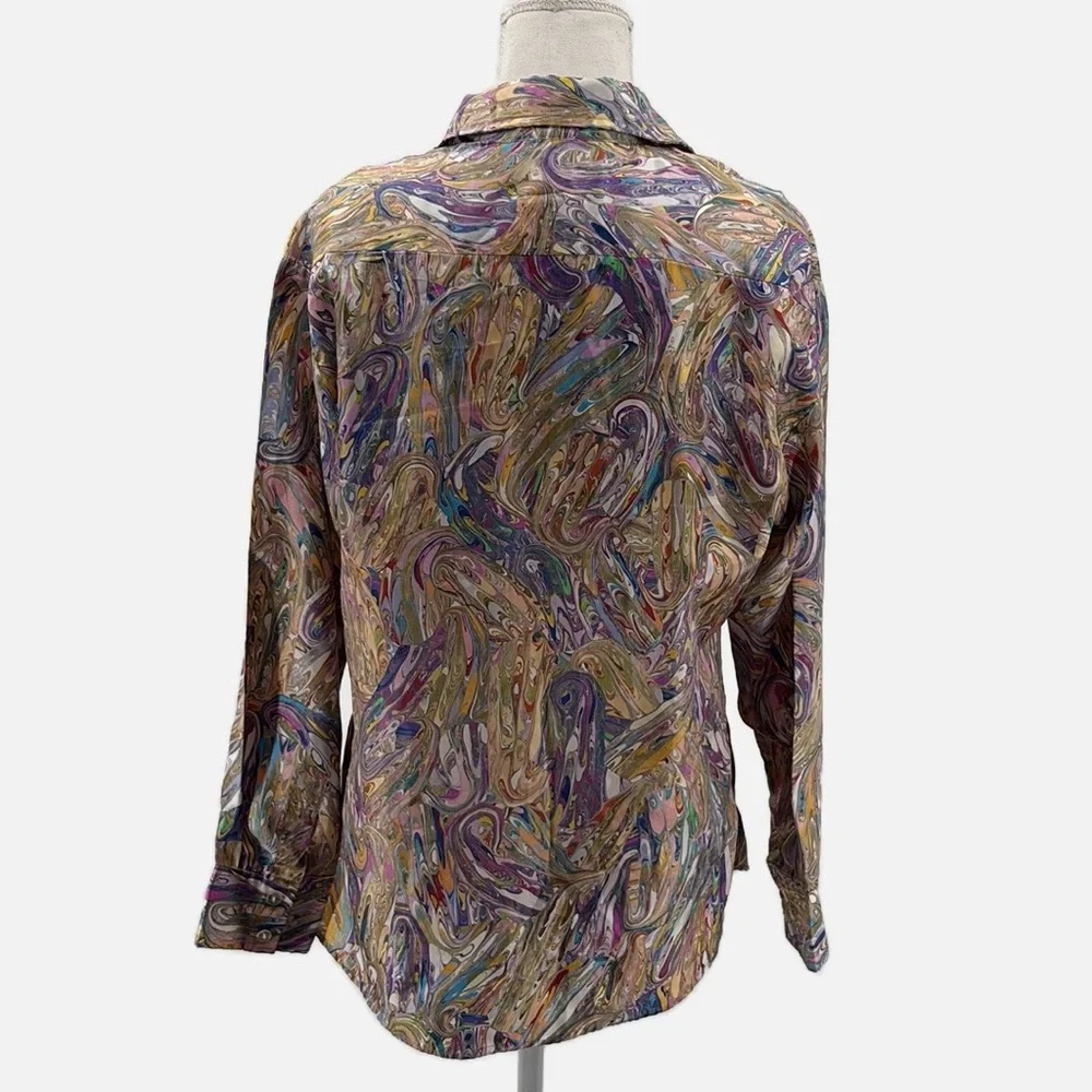 Obermeyer Vintage Marbled Long Sleeve Button Front Wind Shirt - Size Medium - Picture 3 of 5